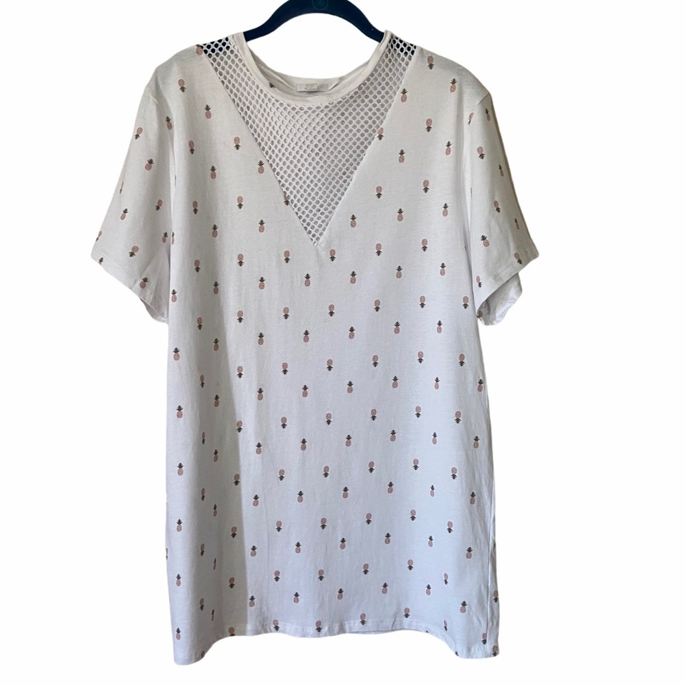 Ardene Womens Pineapple Print Mesh T-Shirt, Size L